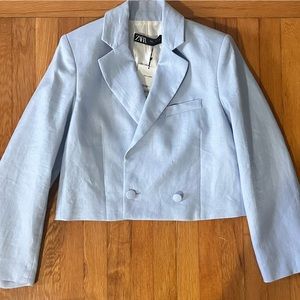 Zara Cropped Linen Blazer